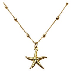 14K Yellow Gold Starfish Pendant Station Necklace 16"