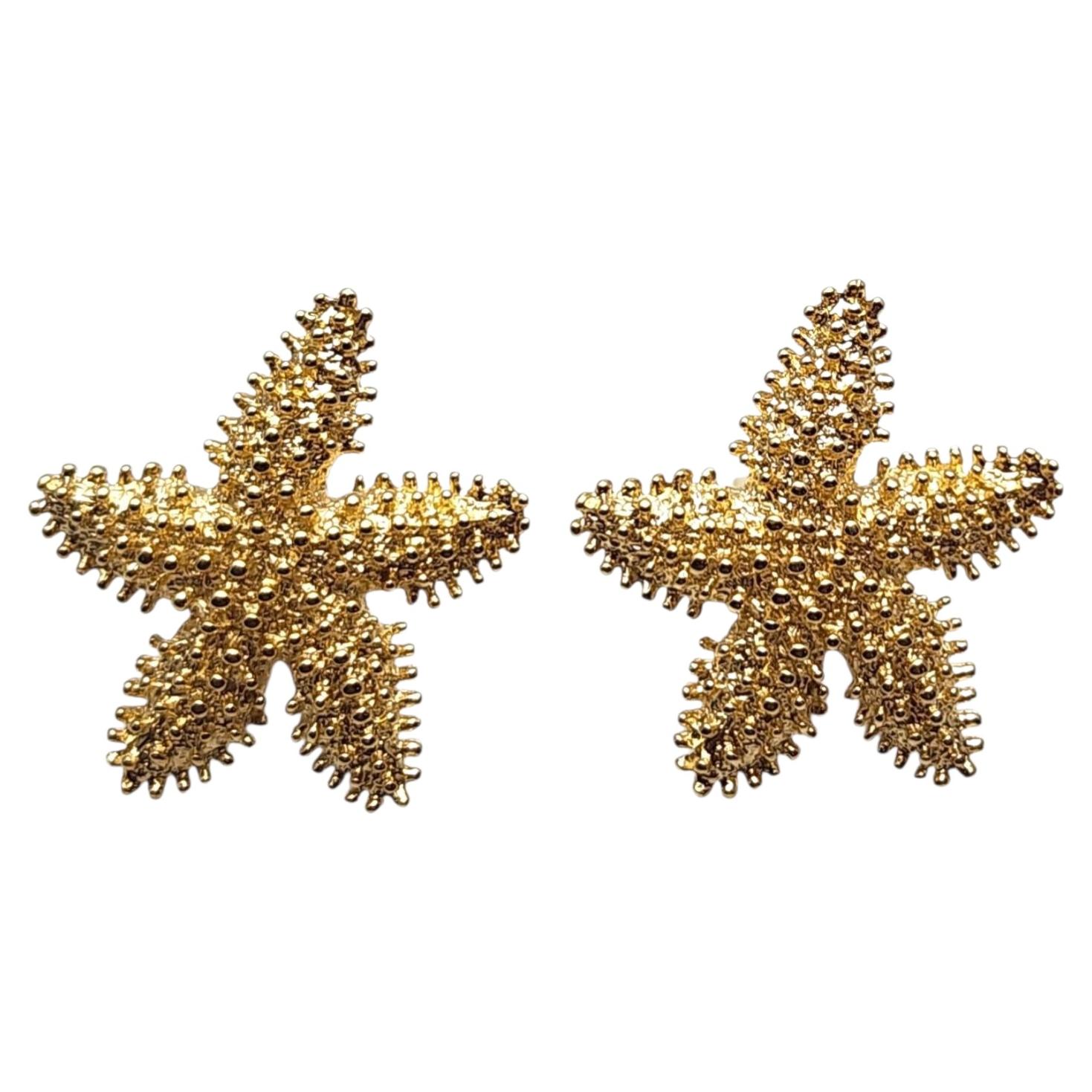 14K Yellow Gold Starfish Stud Earrings #25643 For Sale