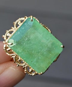 14K Yellow Gold Statement Ring with 12 Carat Natural Emerald IGI Certified