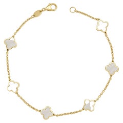 14K Gelbgold Station Kleeblatt-Armband aus Perlmutt