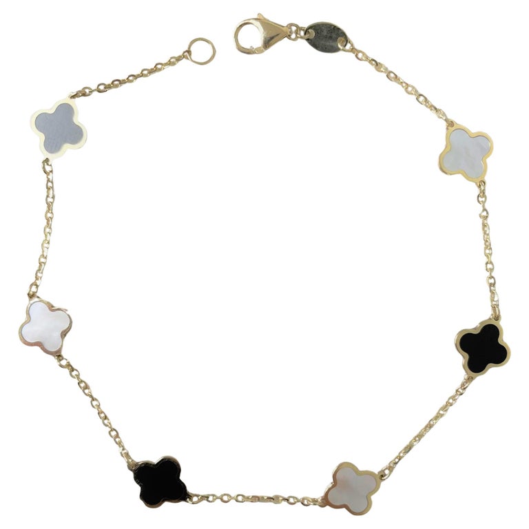 14K Yellow Gold Blossom Bracelet, Mother of Pearl and Red Coral