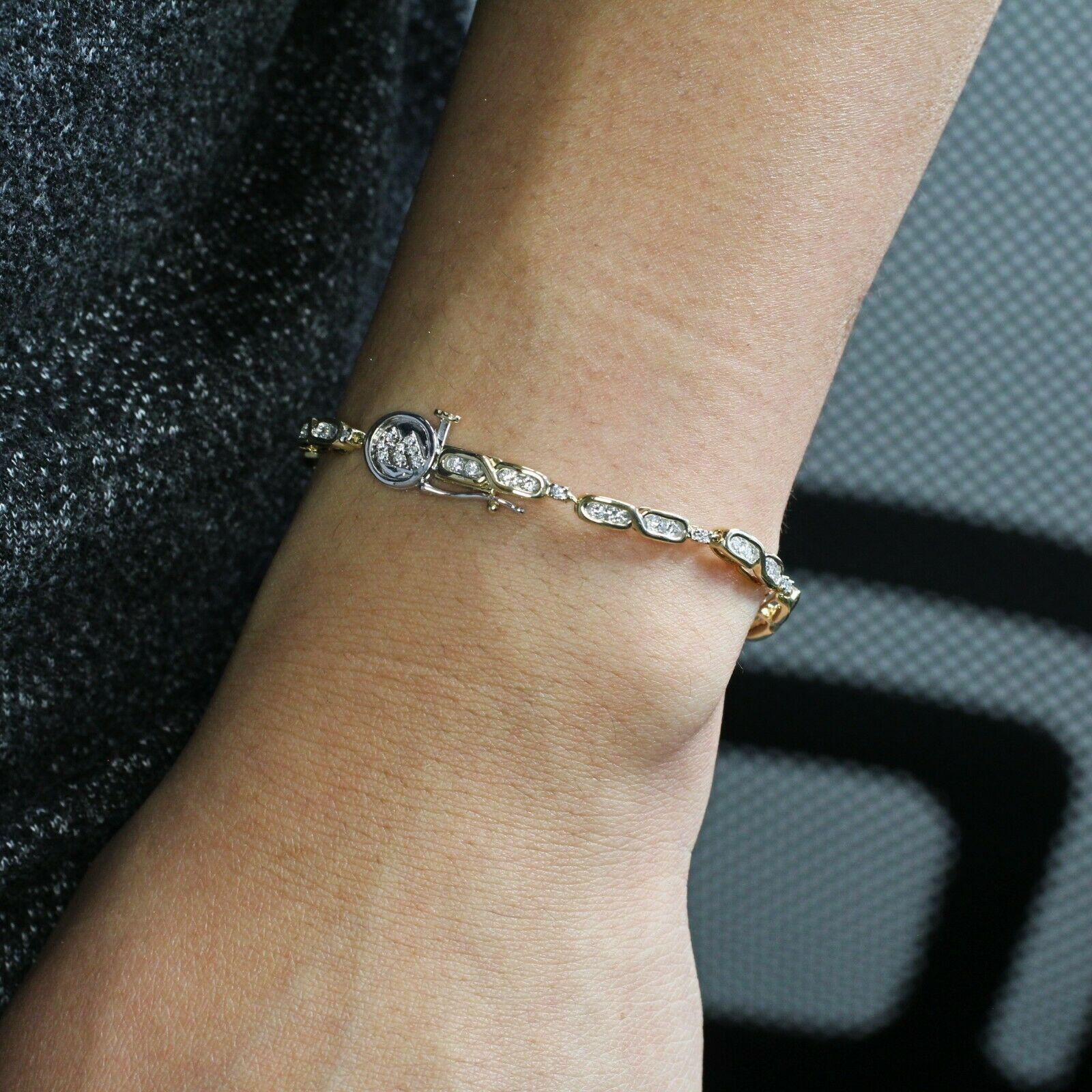 Taille ronde Bracelet tennis station en or jaune 14 carats avec 67 pièces de diamants taille ronde