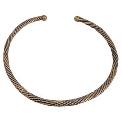 14k Gelbgold & Sterlingsilber .925 Zweifarbiger 6,5 mm runder Kabel 16" Choker