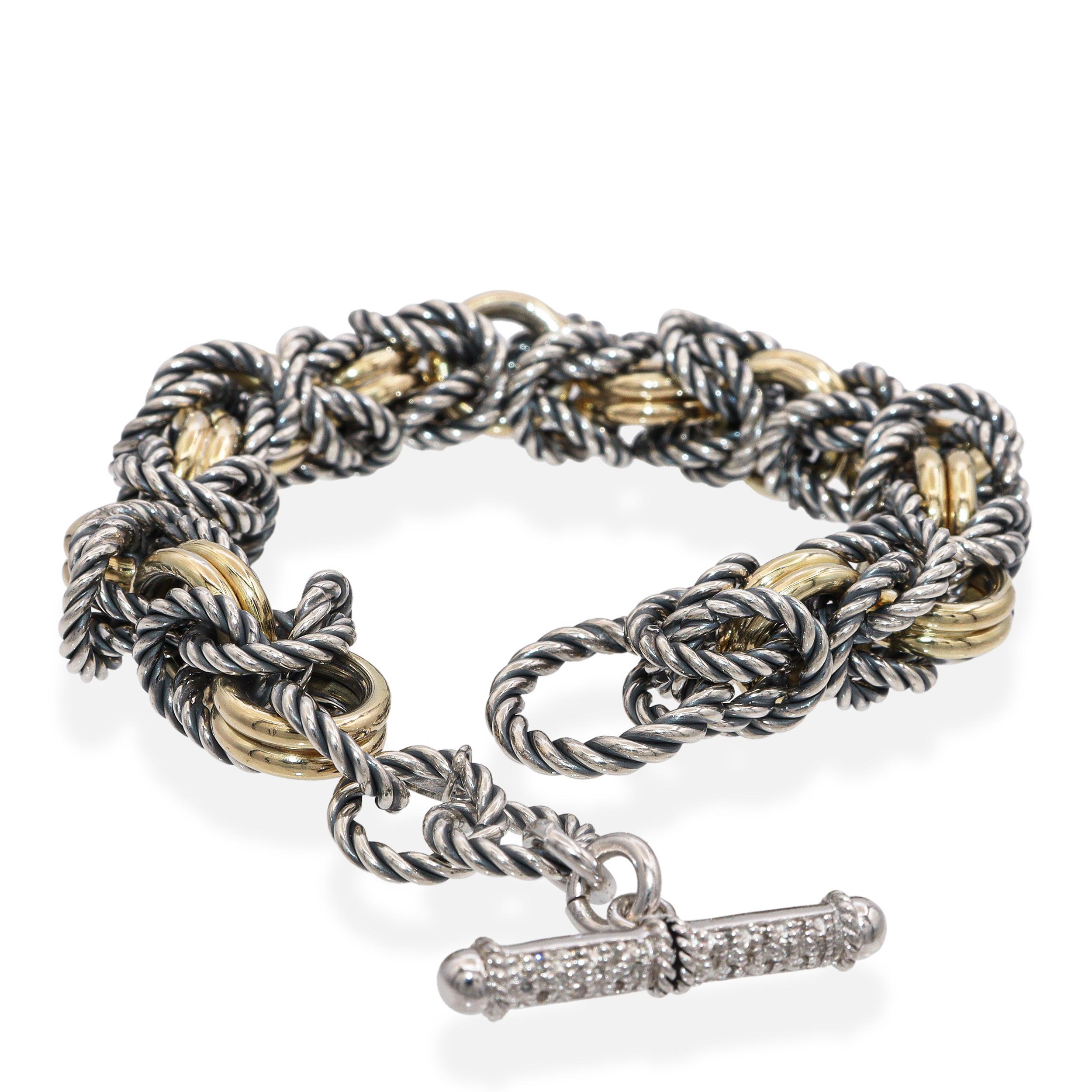 Braccialetto con maglie intrecciate in oro giallo 14 carati, argento sterling e diamanti in vendita 2