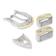 14 Karat Yellow Gold & Sterling Silver Hand Carved Belt Buckle