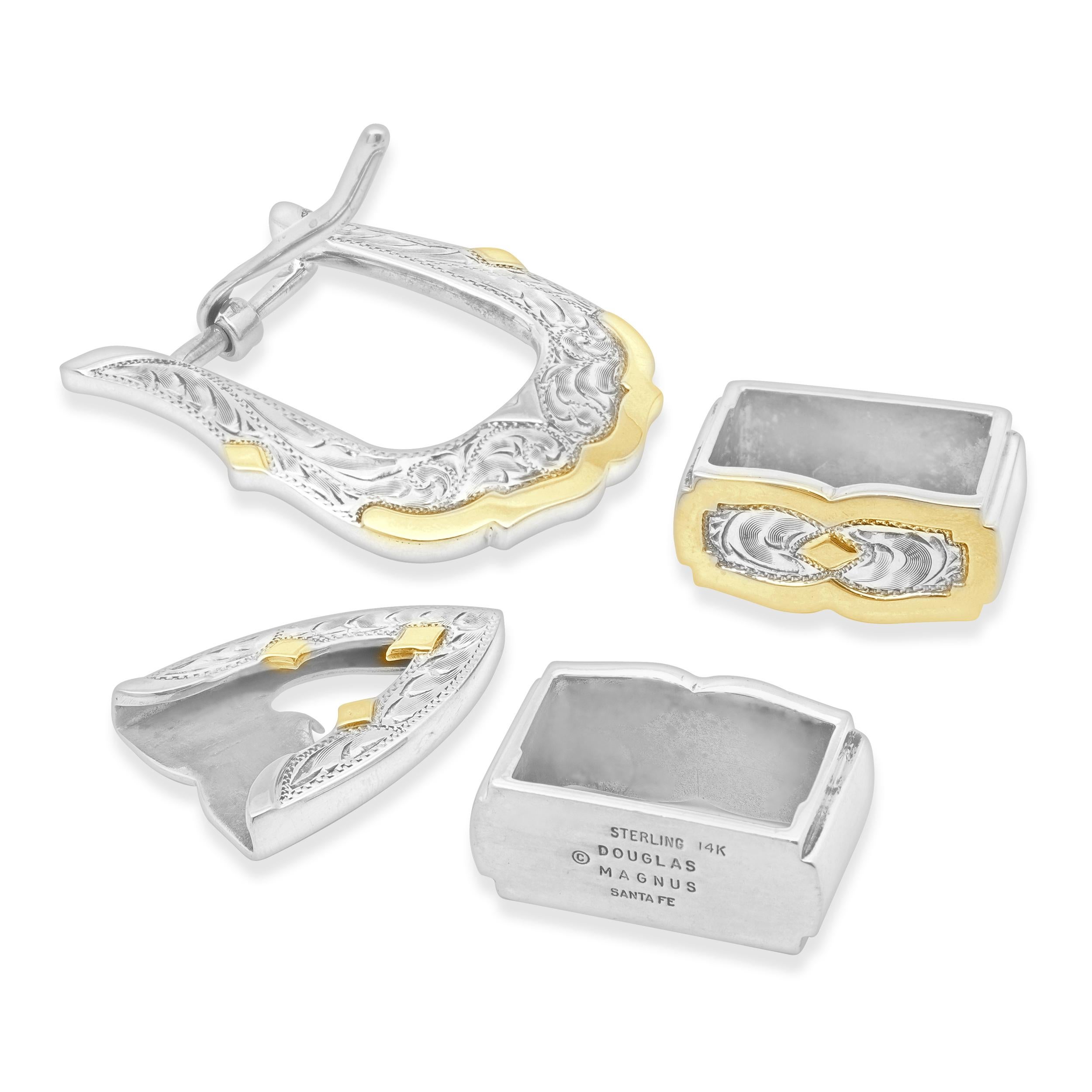 Boucle de ceinture en or jaune 14K et argent sterling sculptée à la main Excellent état - En vente à Scottsdale, AZ