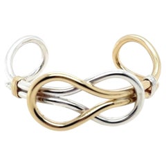 14K Yellow Gold & Sterling Silver Knot Cuff Bracelet