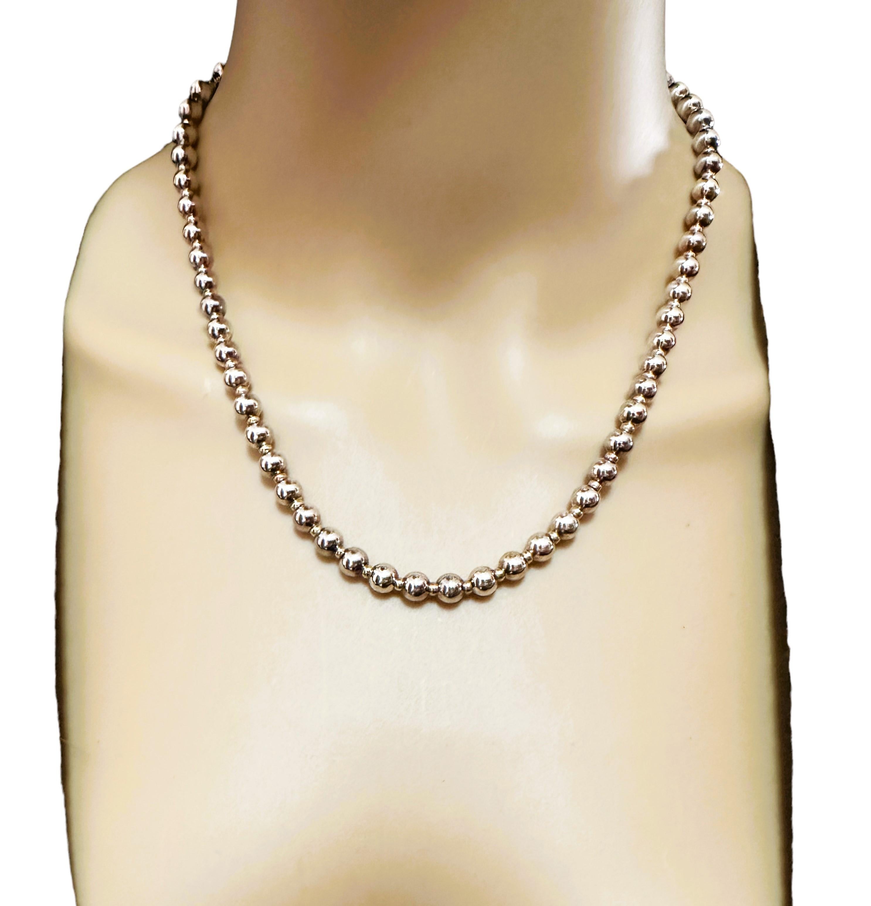 14k Yellow Gold & Sterling Silver Two-Tone Bead Necklace 18