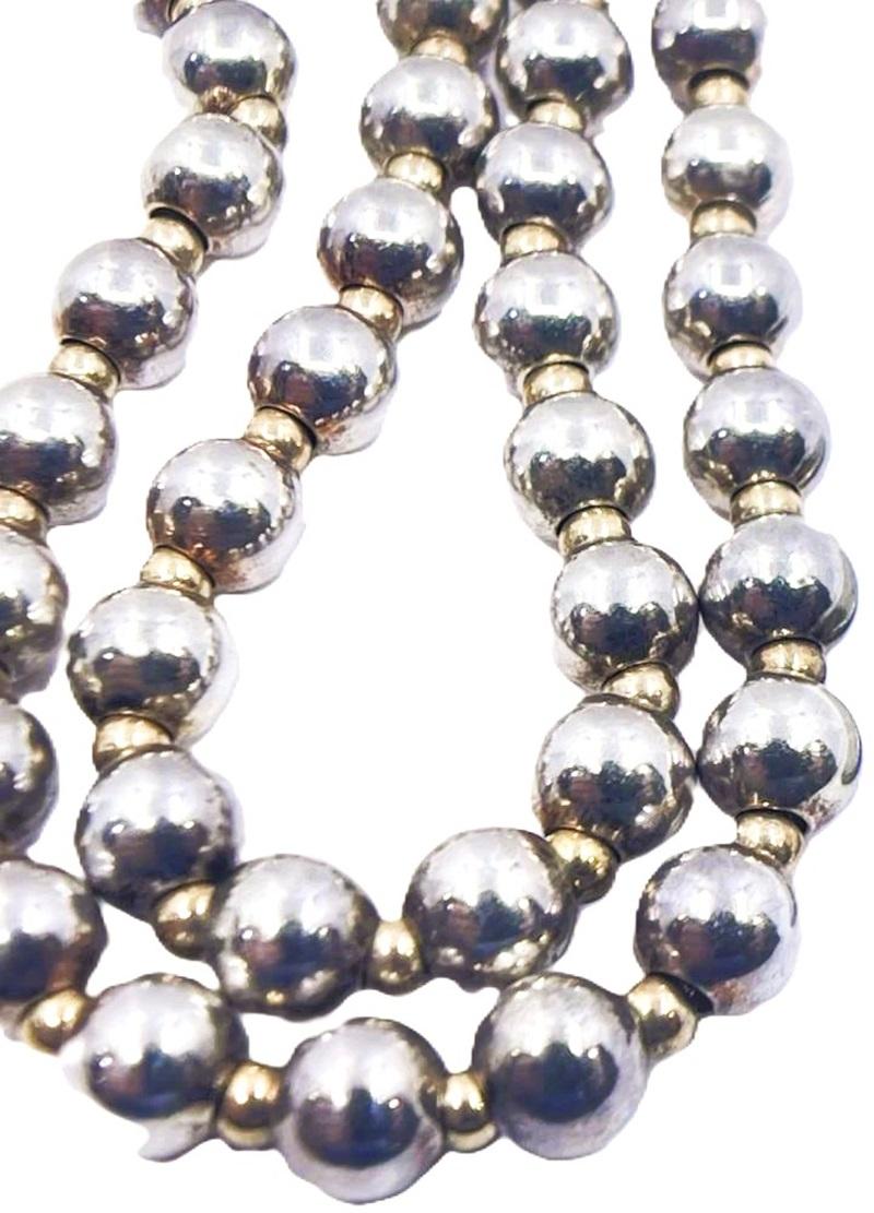 14k Yellow Gold & Sterling Silver Two-Tone Bead Necklace 18