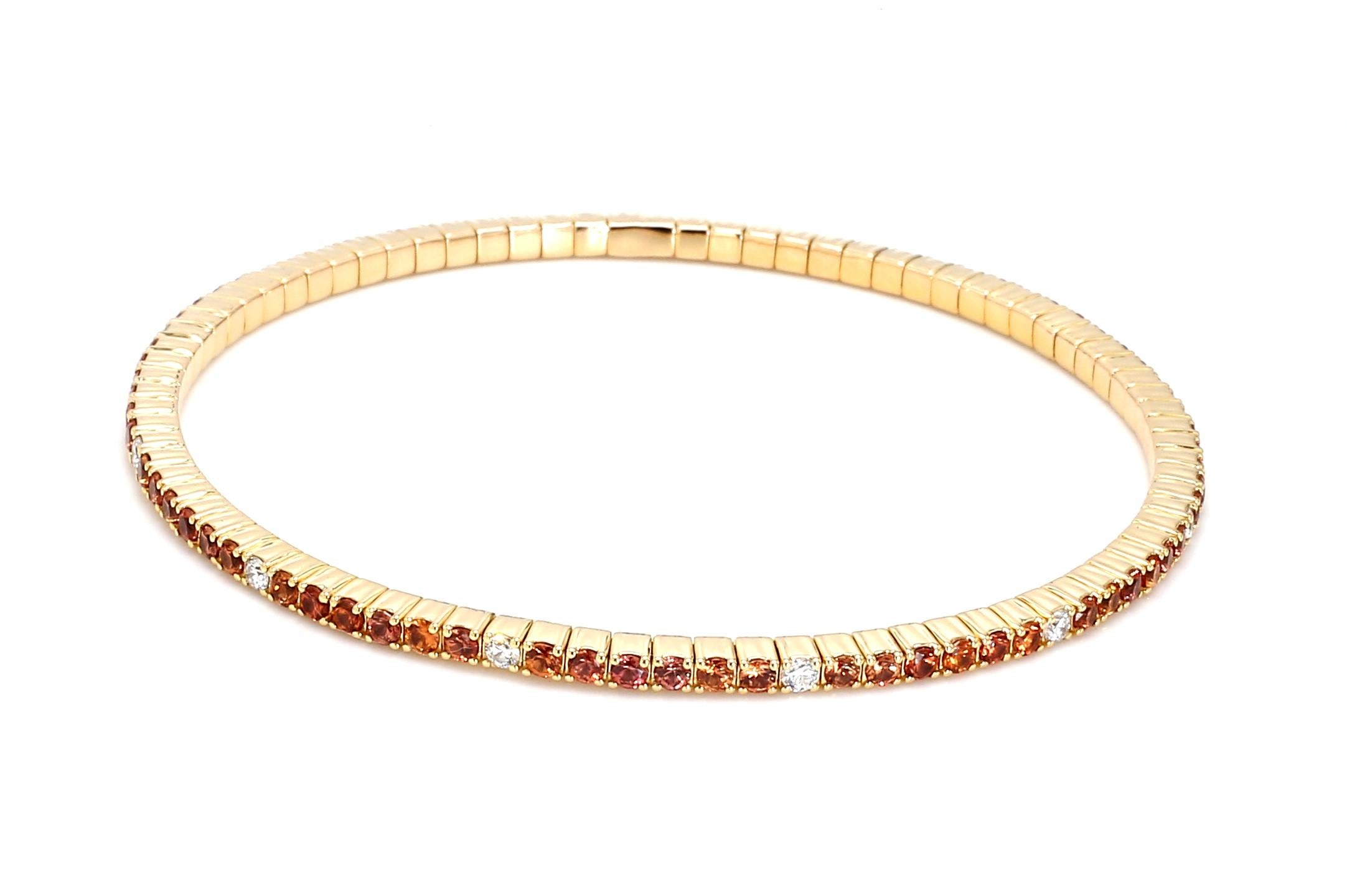Bracciale elastico in oro giallo 14K con diamanti Nature e zaffiro arancione In condizioni Nuovo in vendita a Pembroke Pines, FL