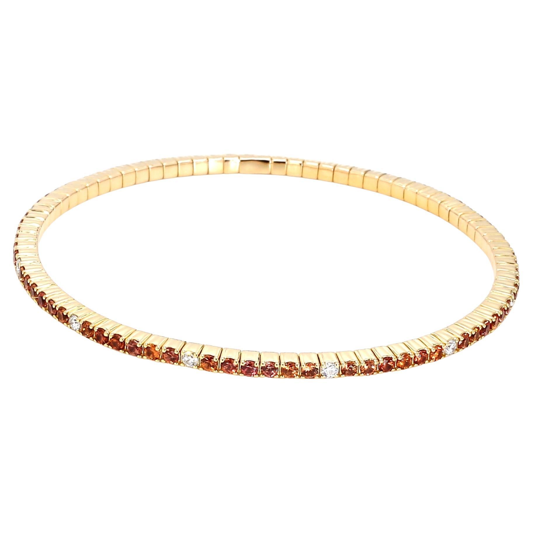 Bracelet stretch en or jaune 14K serti de diamants naturels et de saphir orange