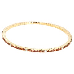 Bracelet stretch en or jaune 14K serti de diamants naturels et de saphir orange