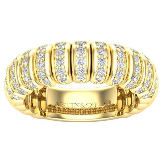 14K Yellow Gold Stretch Interval Pave Set Full Diamond Stackable Ring Band For Sale