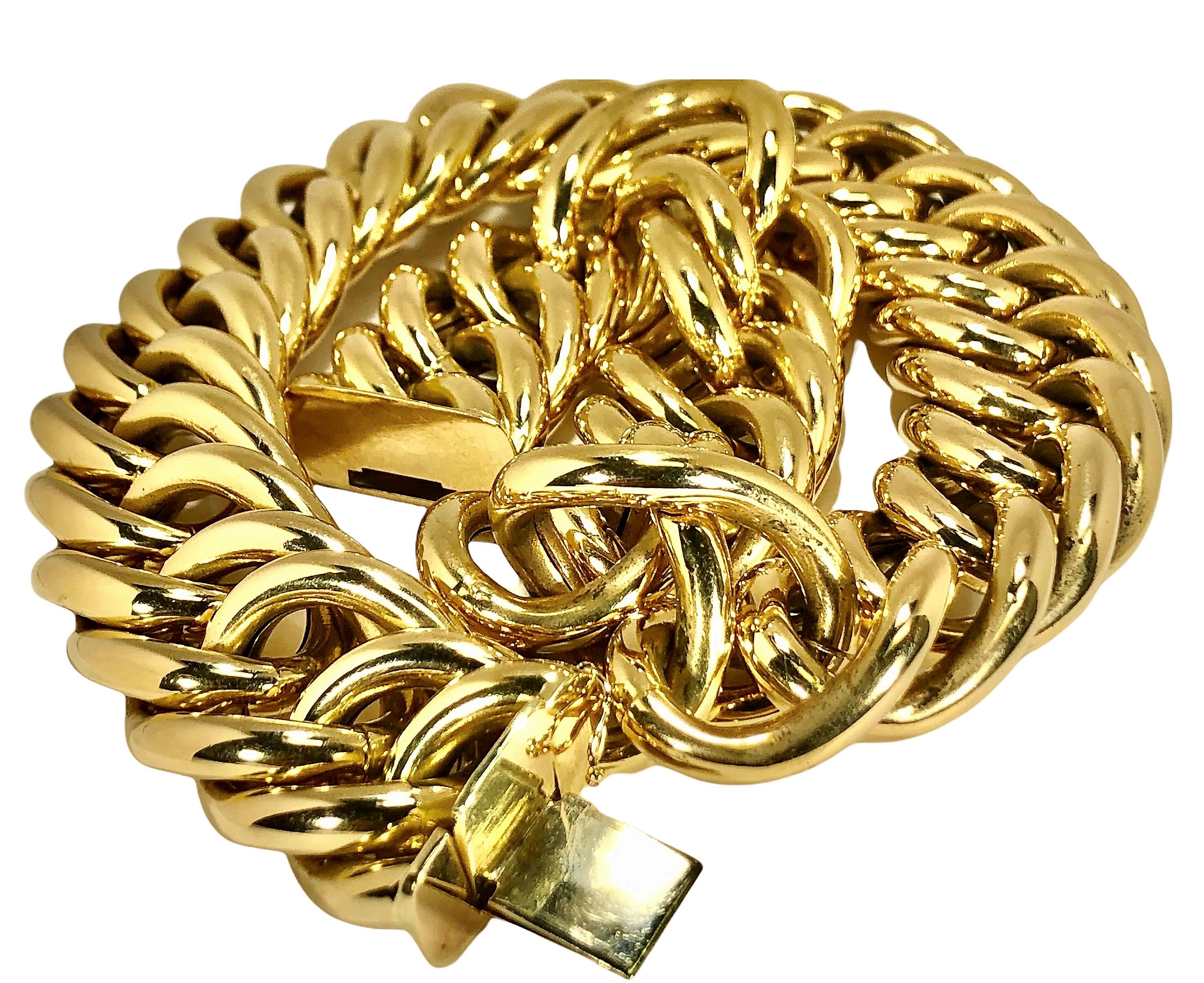 Collier italien en or jaune 14 carats fort et élégant Pour femmes en vente