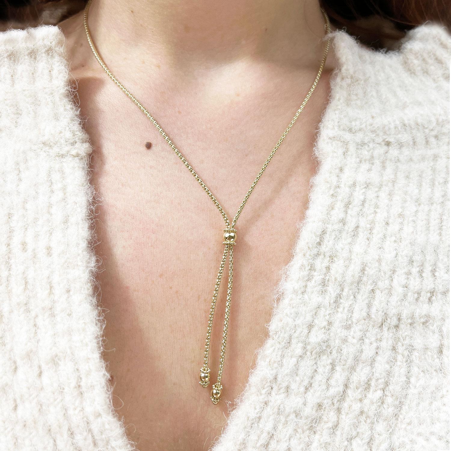 Contemporary 14k Yellow Gold Structured Lariat Bead Necklace