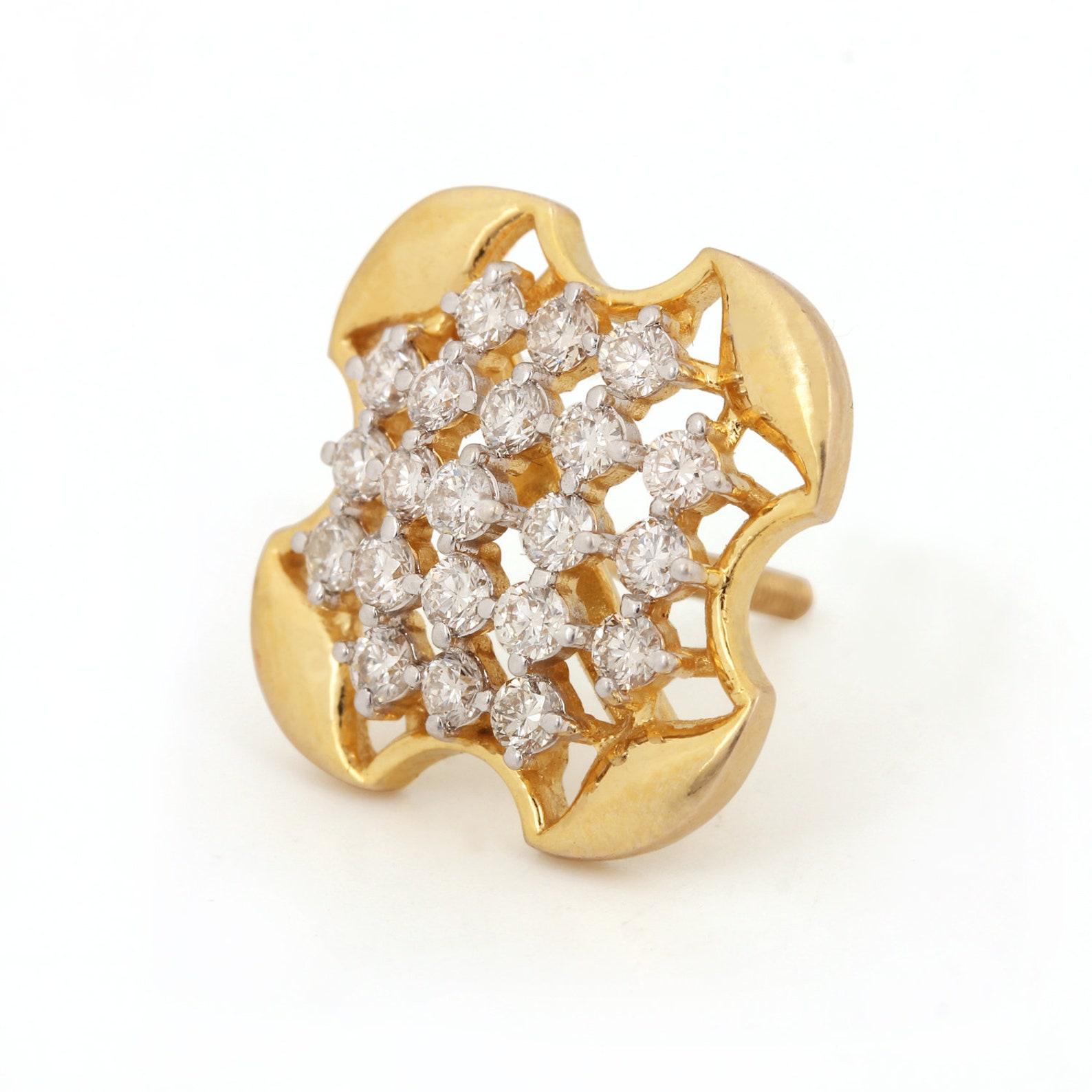 Art Déco Orecchini a perno in oro giallo 14k Nature Diamond Unique Dainty Valentine Earrings . in vendita