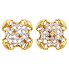 14k Yellow Gold Stud Earrings Natural Diamond Unique Dainty Valentine Earrings .