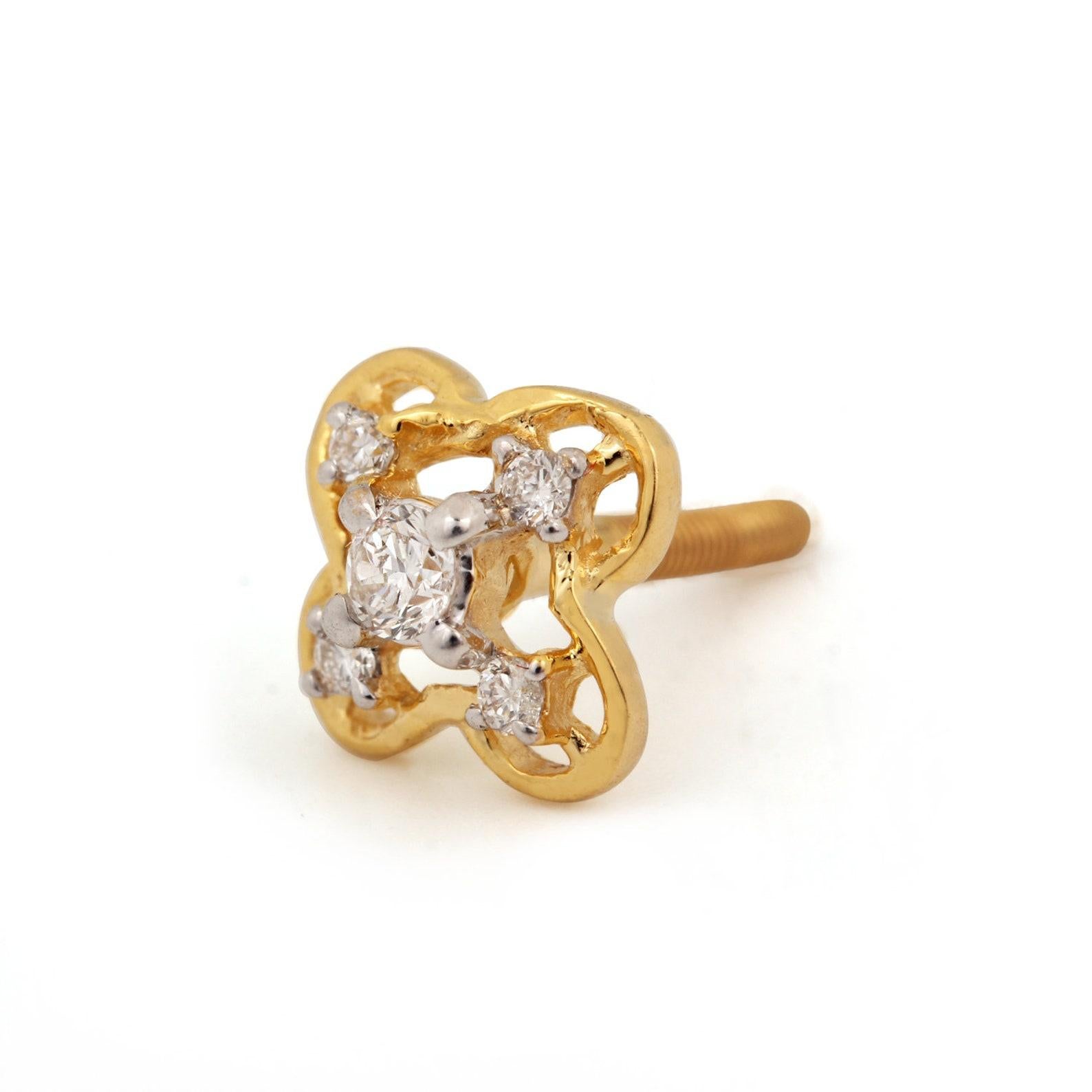 14k Yellow Gold Stud Earrings Natural Pave Diamond Studs Unique Anniversary Gift For Sale 4