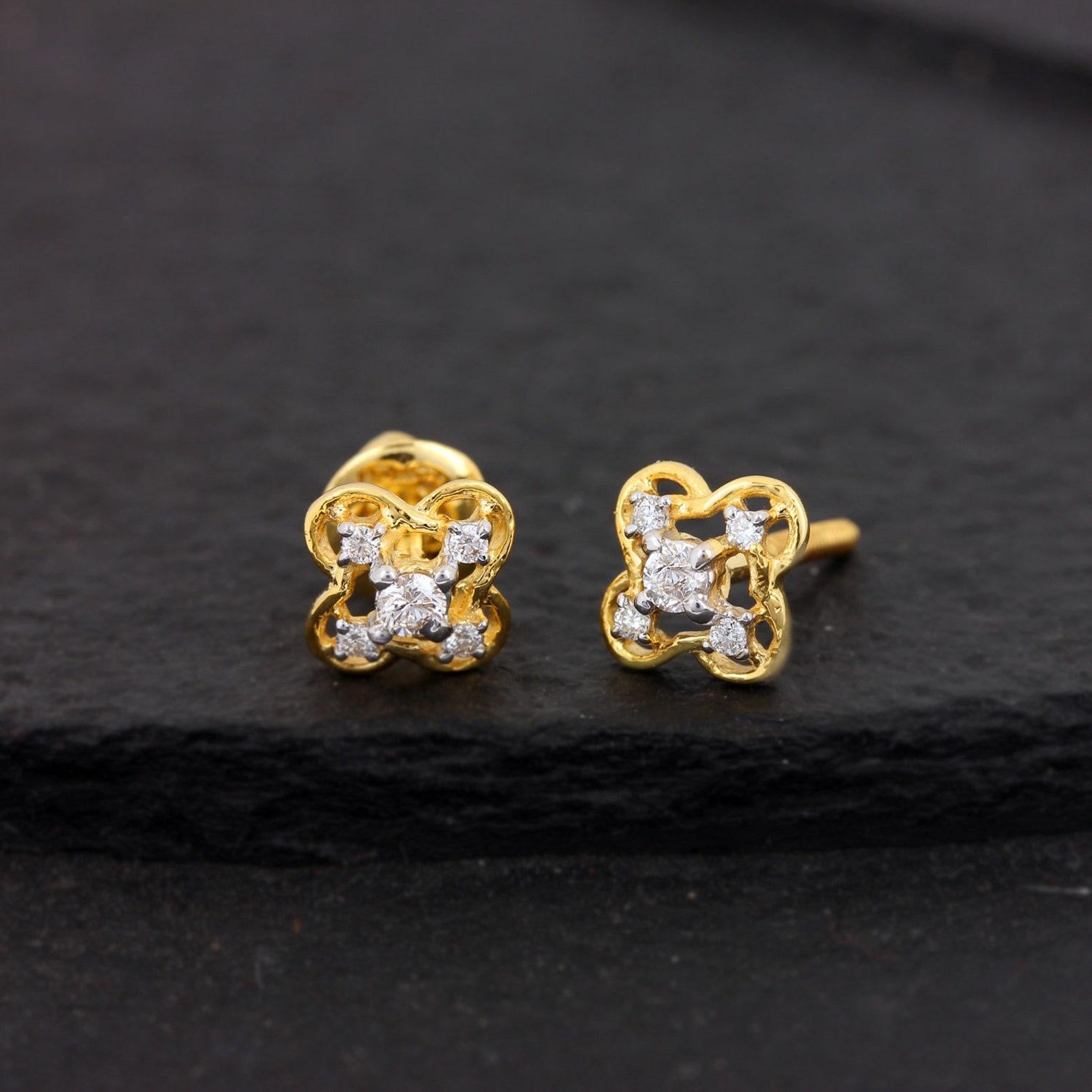 14k Yellow Gold Stud Earrings Natural Pave Diamond Studs Unique Anniversary Gift For Sale 5