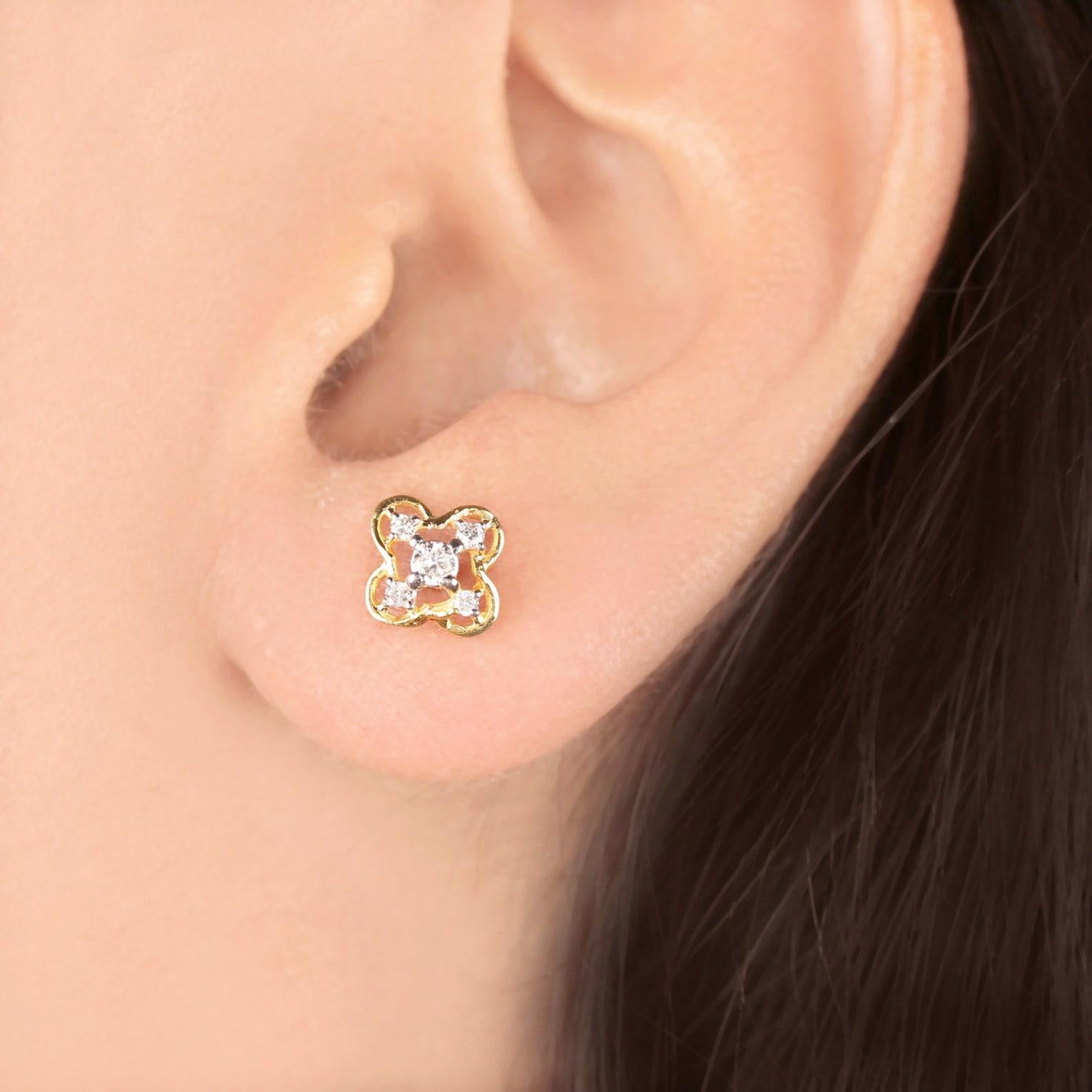 14k Yellow Gold Stud Earrings Natural Pave Diamond Studs Unique Anniversary Gift For Sale 8