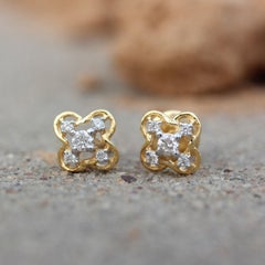 14k Yellow Gold Stud Earrings Natural Pave Diamond Studs Unique Anniversary Gift