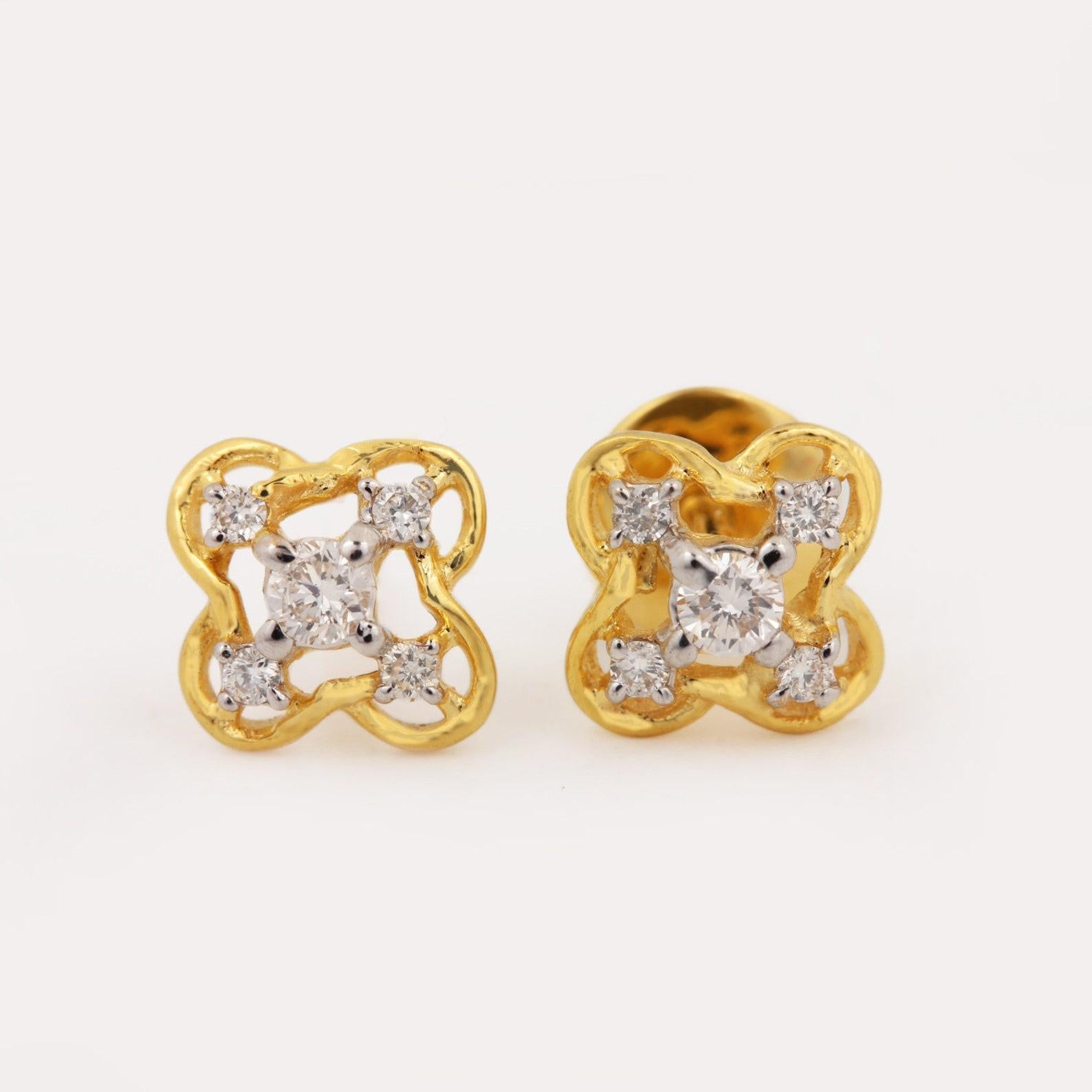 Women's or Men's 14k Yellow Gold Stud Earrings Natural Pave Diamond Studs Unique Anniversary Gift For Sale