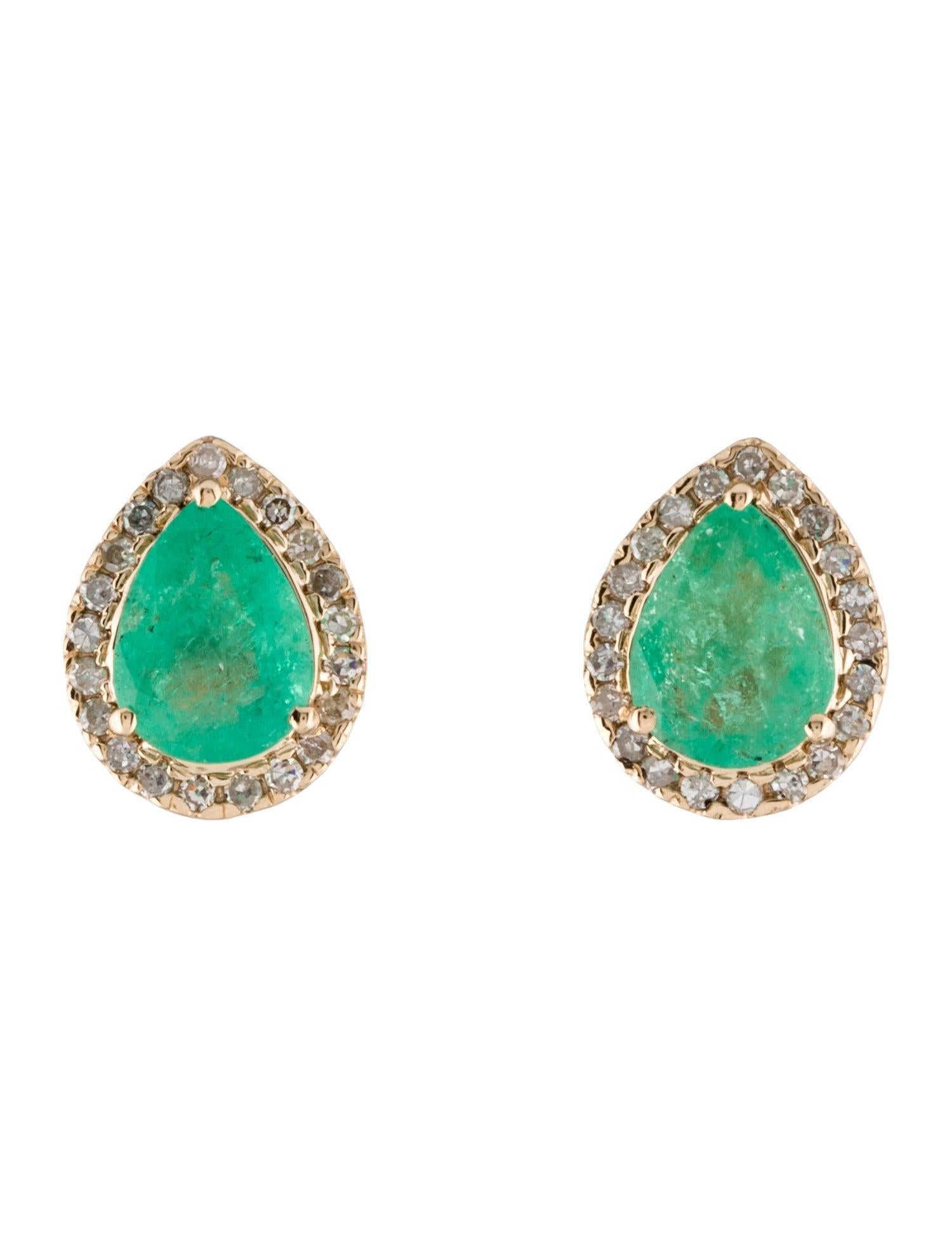 Introduce timeless elegance to your collection with our 14K Yellow Gold Stud Earrings, each featuring a mesmerizing 2.06 carat faceted pear-shaped Emerald. These exquisite earrings blend the lush vibrancy of green emeralds with the subtle brilliance