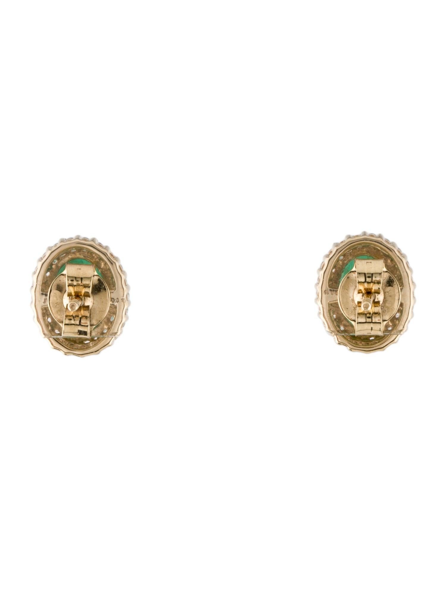 Oval Cut 14K Yellow Gold Stud Earrings with 2.08ctw Oval Emeralds and Diamond Accents For Sale