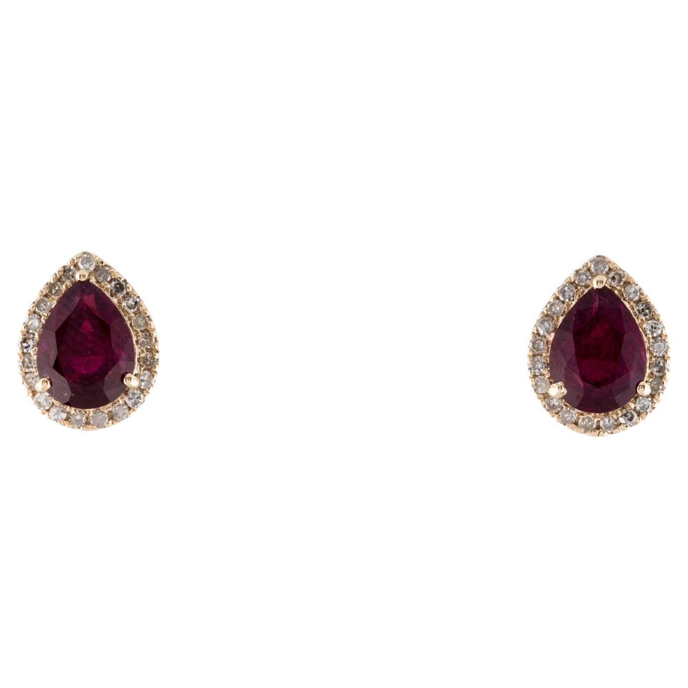 14K Yellow Gold Stud Earrings with 2.25ct Pear-Shaped Tourmaline and Diamond For Sale