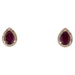 14K Yellow Gold Stud Earrings with 2.25ct Pear-Shaped Tourmaline and Diamond