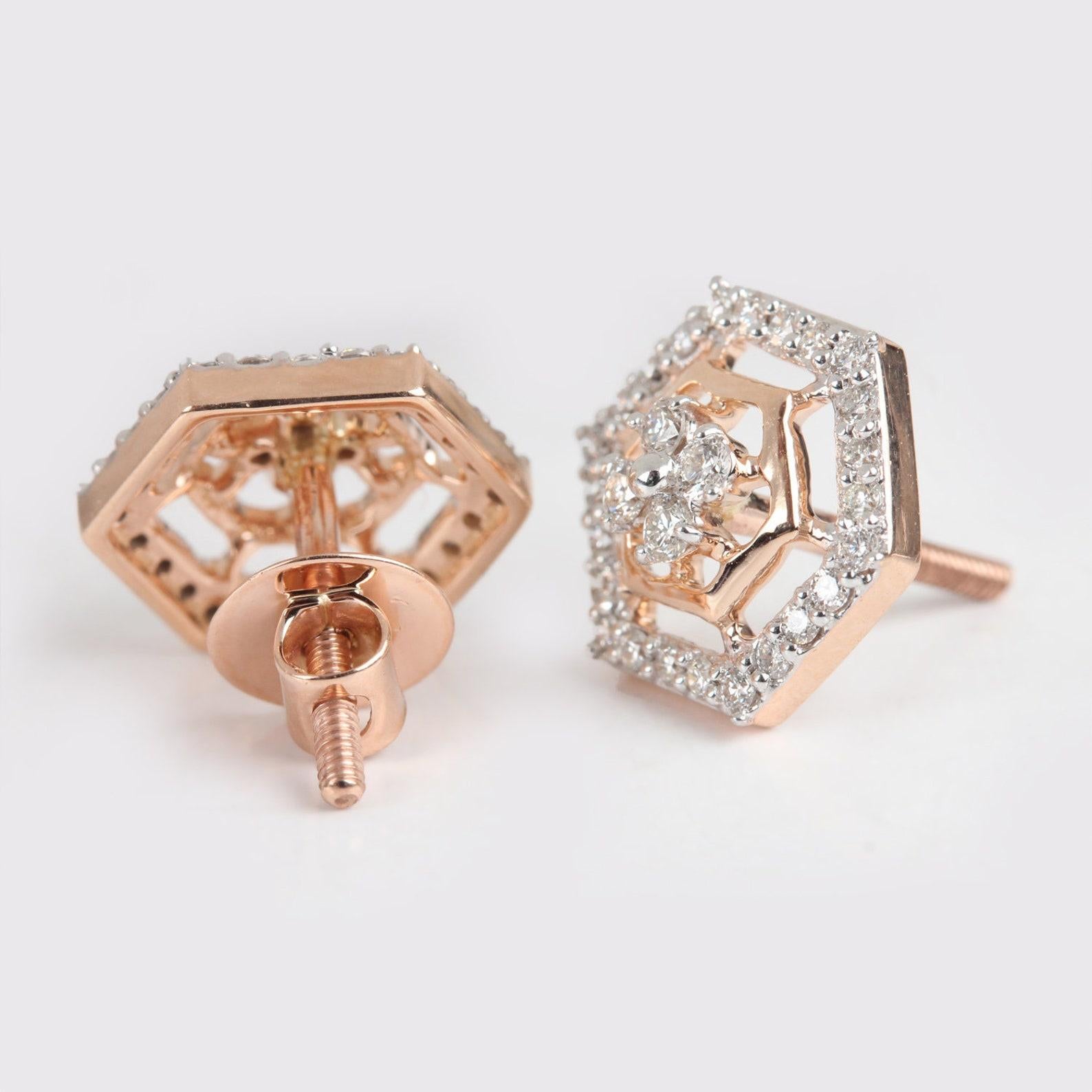14k Yellow Gold Stud Natural Diamond Earring Beautiful Bridal Stud Ears Gift (Boucles d'oreilles de mariage) Neuf - En vente à Chicago, IL
