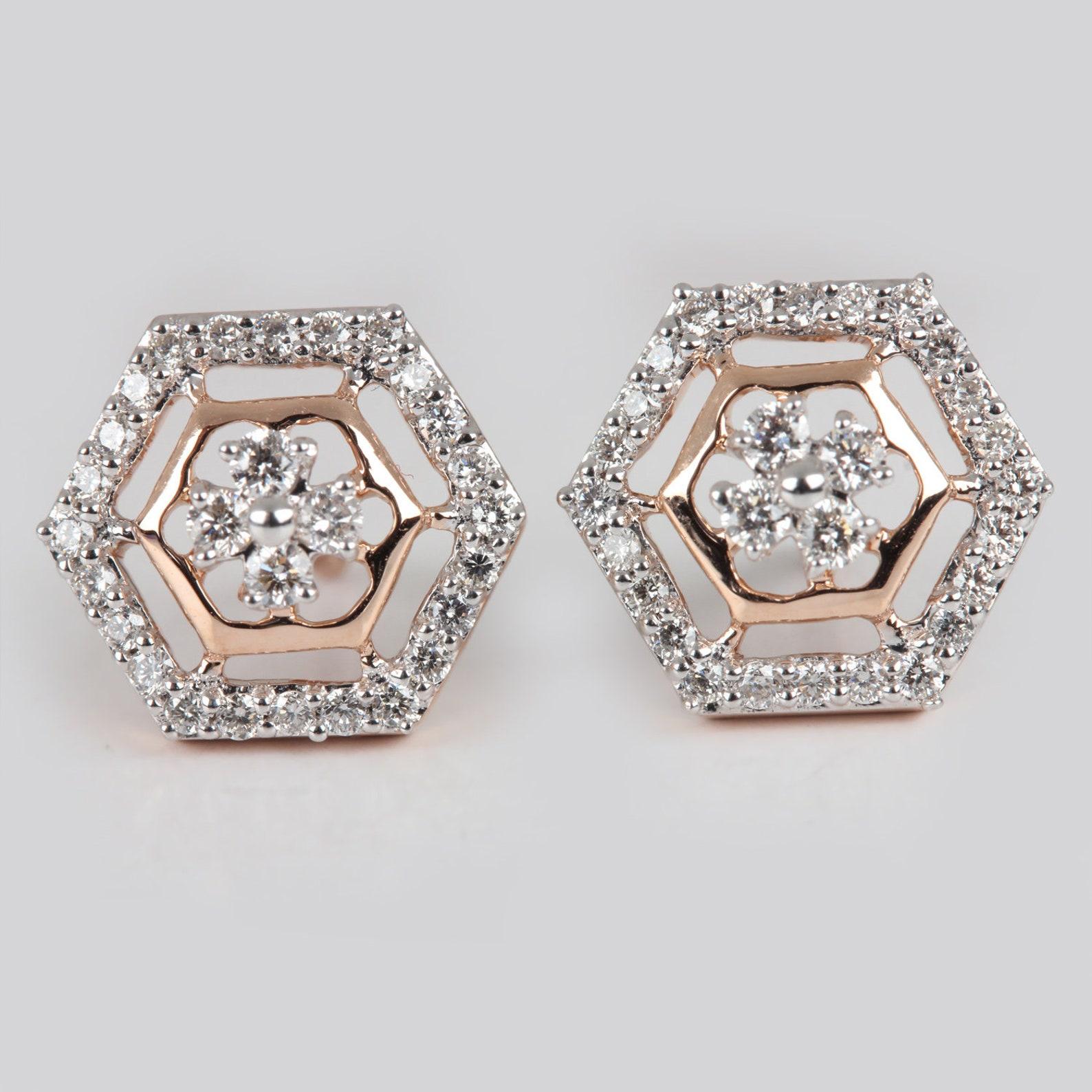 14k Yellow Gold Stud Natural Diamond Earring Beautiful Bridal Stud Ears Gift (Boucles d'oreilles de mariage) en vente 1