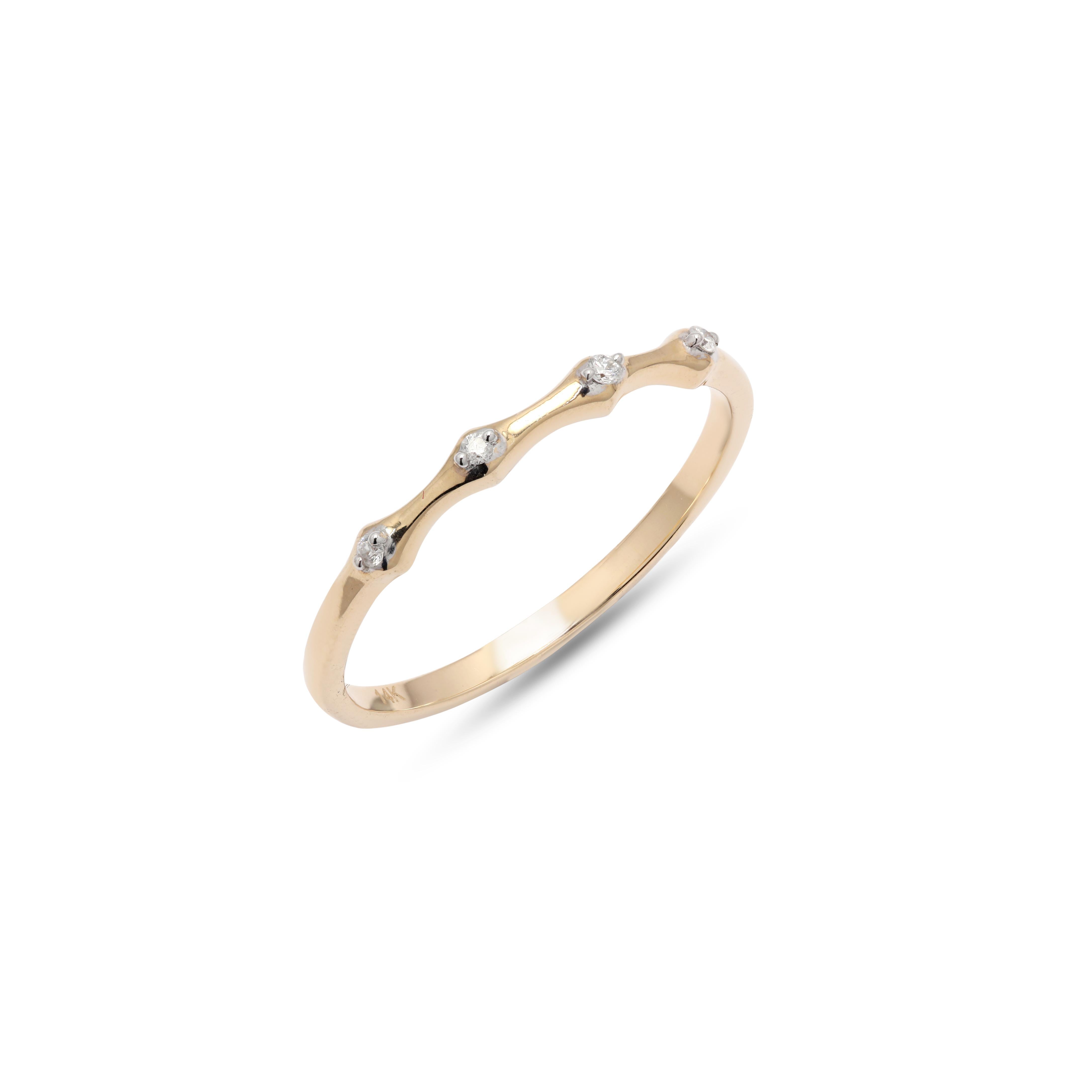 For Sale:  14K Yellow Gold Minimalist Diamond Band Ring  5