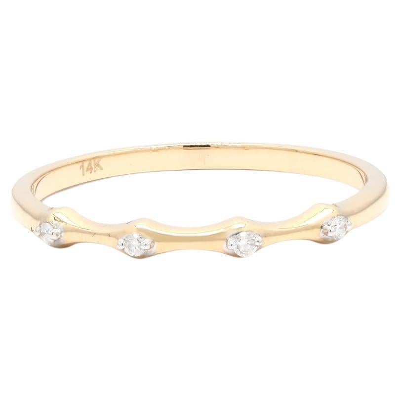 14K Yellow Gold Studded Half Eternity Diamond Stackable Band Ring