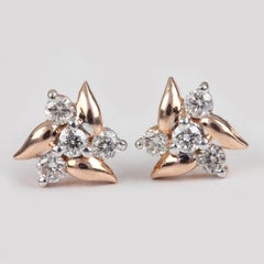 14k Yellow Gold Studs Natural Pave Diamond Earring Anniversary Gift For Women.