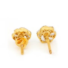 14k Yellow Gold Studs Natural Pave Diamond Earring Beautiful Flower Studs Gift.