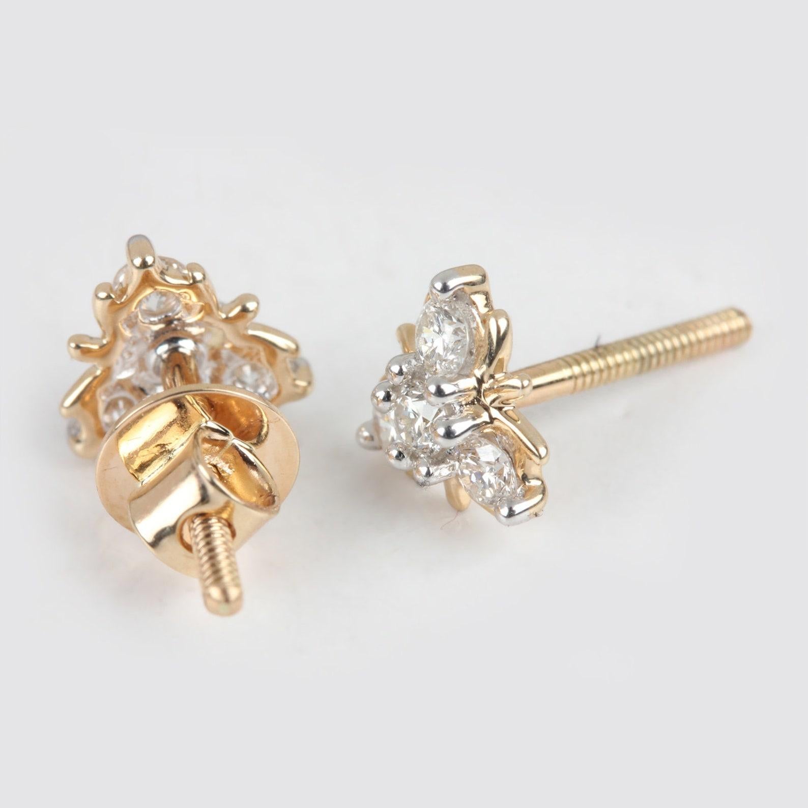 Art Deco 14k Yellow Gold Studs Natural Pave Diamond Earring Stunning Bridal Stud Earrings For Sale