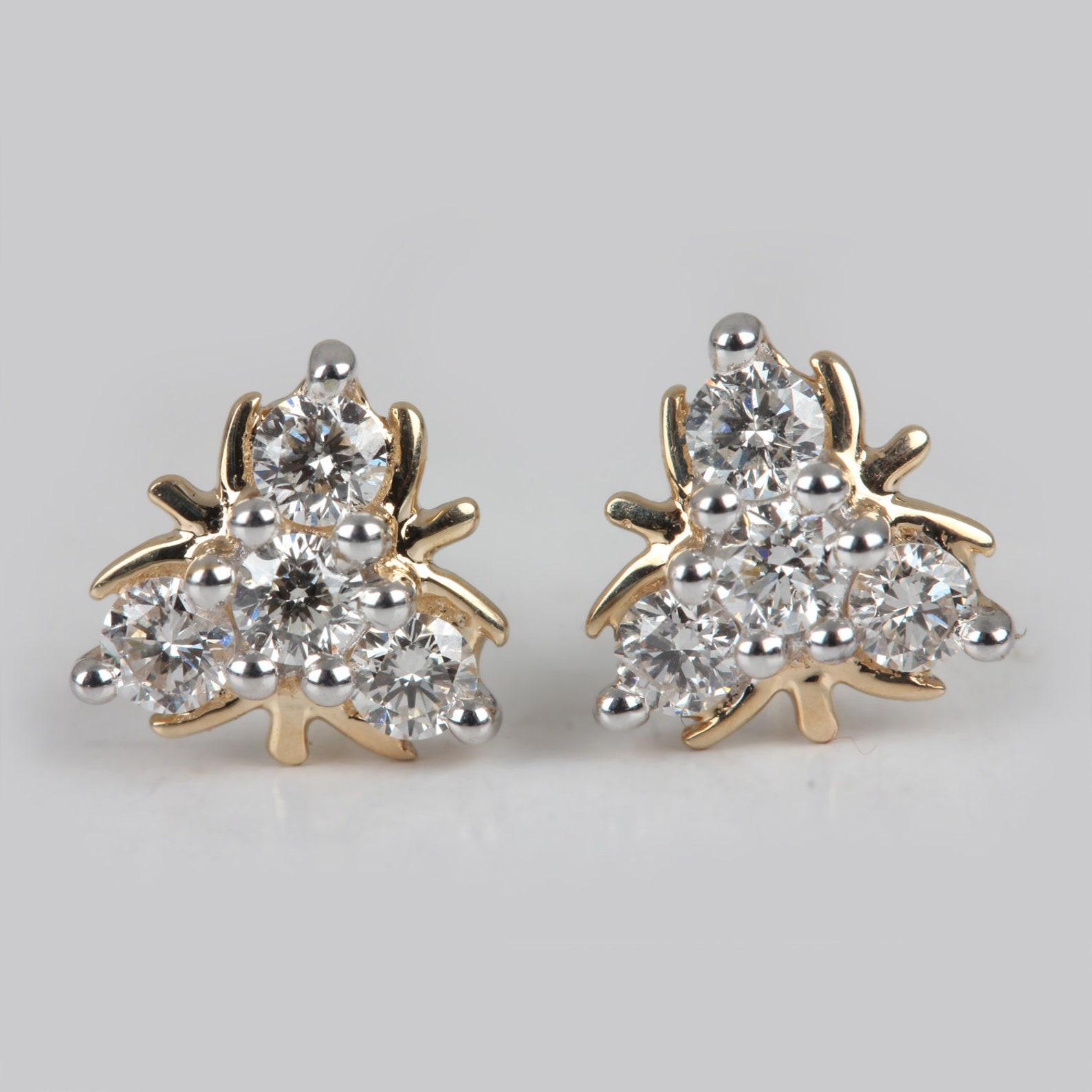 14k Yellow Gold Studs Natural Pave Diamond Earring Stunning Bridal Stud Earrings In New Condition For Sale In Chicago, IL