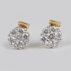 14k Yellow Gold Studs Natural Pave Diamond Earring Unique Minimalist Earring.