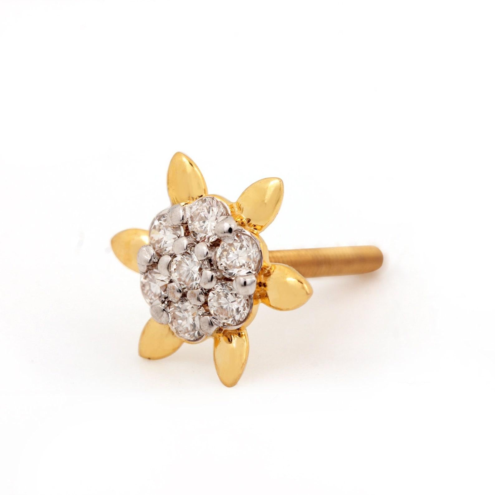 Orecchino con borchie in oro giallo 14k Nature Pave Diamond Regalo di nozze unico per lei. in vendita 6
