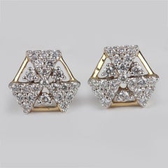 14k Yellow Gold Studs Triangle Shaped Natural Pave Diamond Earring For Women.