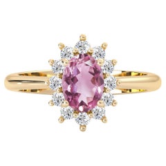 14k Yellow Gold Stunning Belle Pink Tourmaline Halo Engagement Ring
