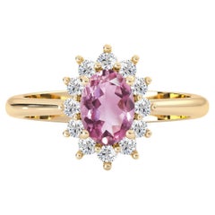 Used 14k Yellow Gold Stunning Belle Pink Tourmaline Halo Engagement Ring