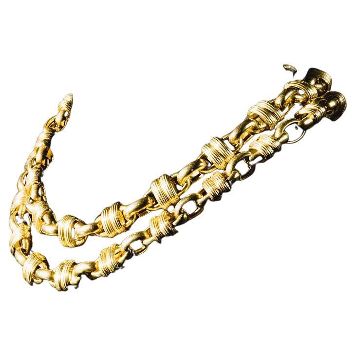 Collier long en or jaune 14k à maillons italiens substantiels en vente 6