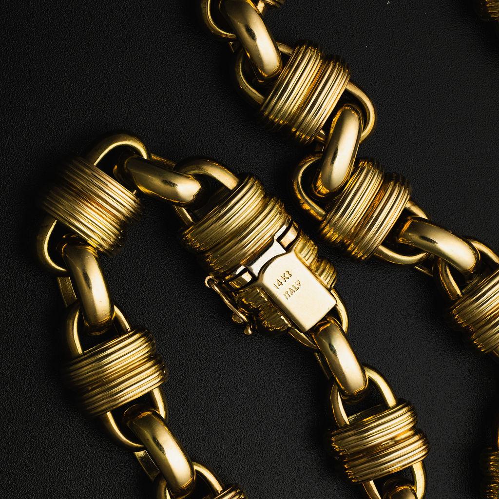Collier long en or jaune 14k à maillons italiens substantiels Unisexe en vente