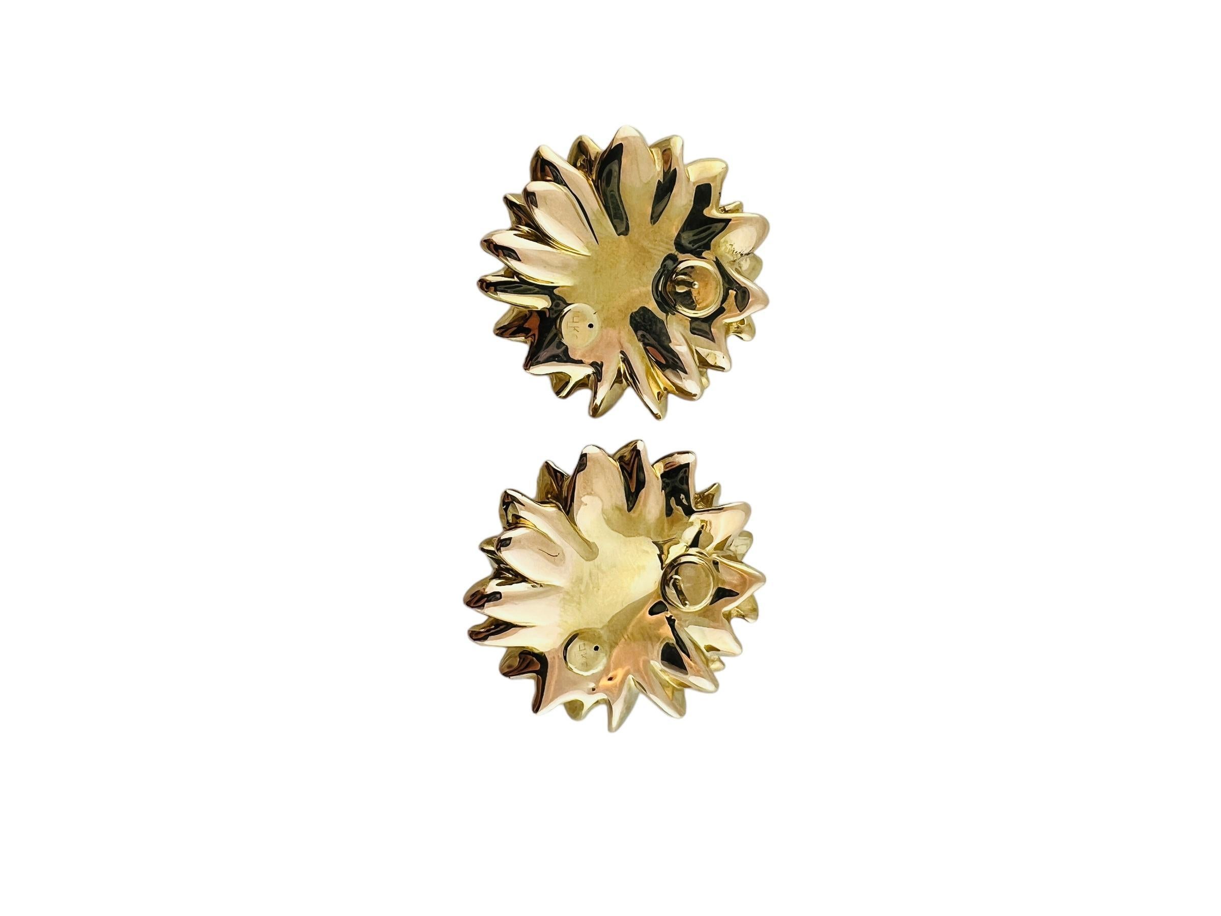 14K Yellow Gold Sunflower Earrings w/ Sterling Silver Backs #15939 In Good Condition In Washington Depot, CT