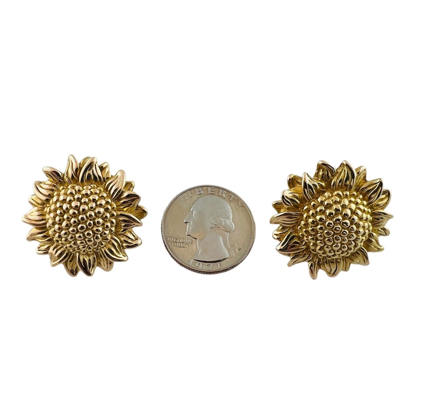 Women's 14K Yellow Gold Sunflower Earrings w/ Sterling Silver Backs #15939