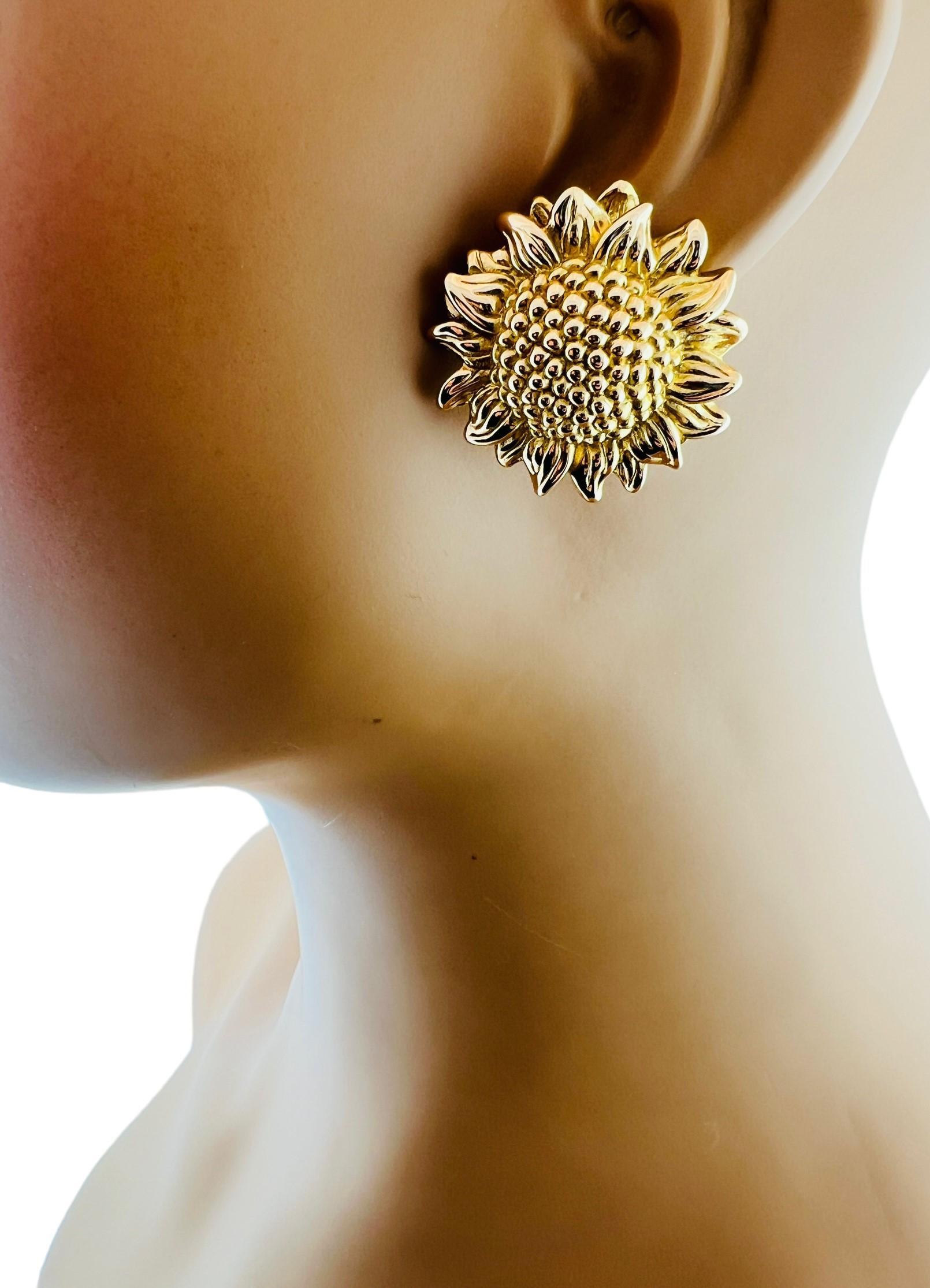 14K Yellow Gold Sunflower Earrings w/ Sterling Silver Backs #15939 2