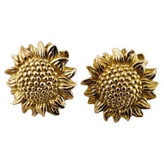 14K Yellow Gold Sunflower Earrings w/ Sterling Silver Backs #15939