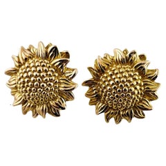 Vintage 14K Yellow Gold Sunflower Earrings w/ Sterling Silver Backs #15939